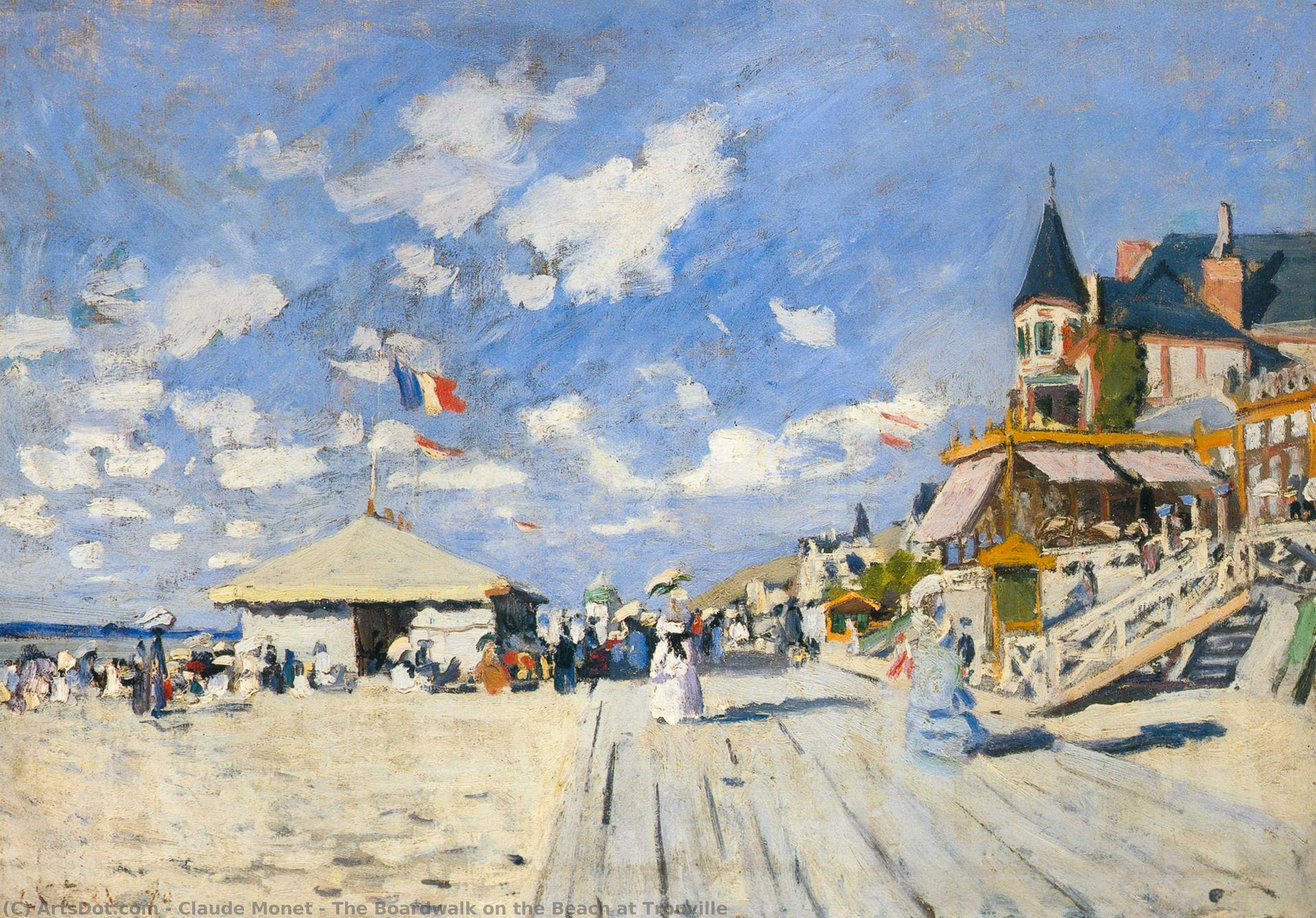 Wikioo.org - The Encyclopedia of Fine Arts - Painting, Artwork by Claude Monet - The Boardwalk on the Beach at Trouville