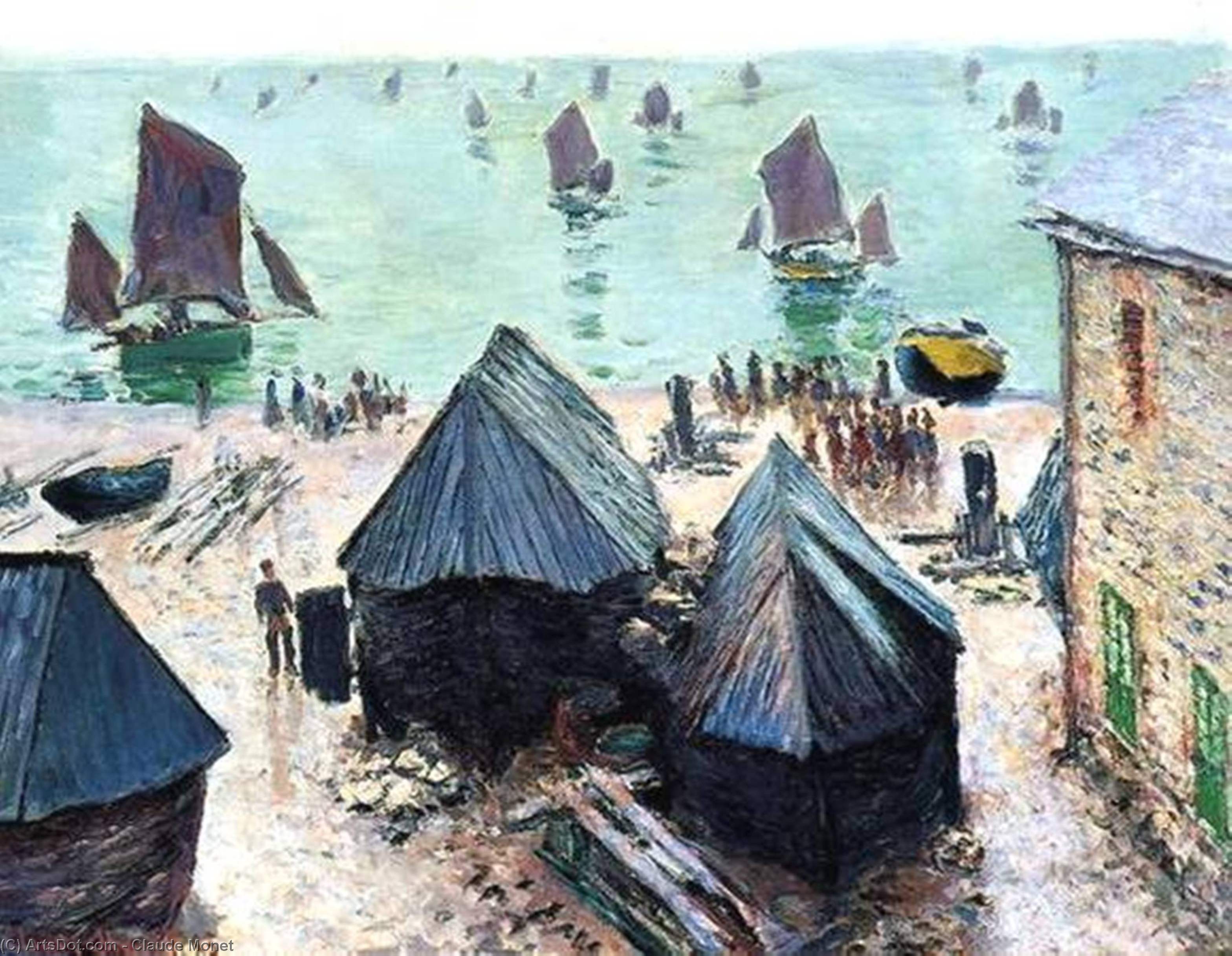 Wikioo.org - The Encyclopedia of Fine Arts - Painting, Artwork by Claude Monet - The Departure of the Boats, Etretat