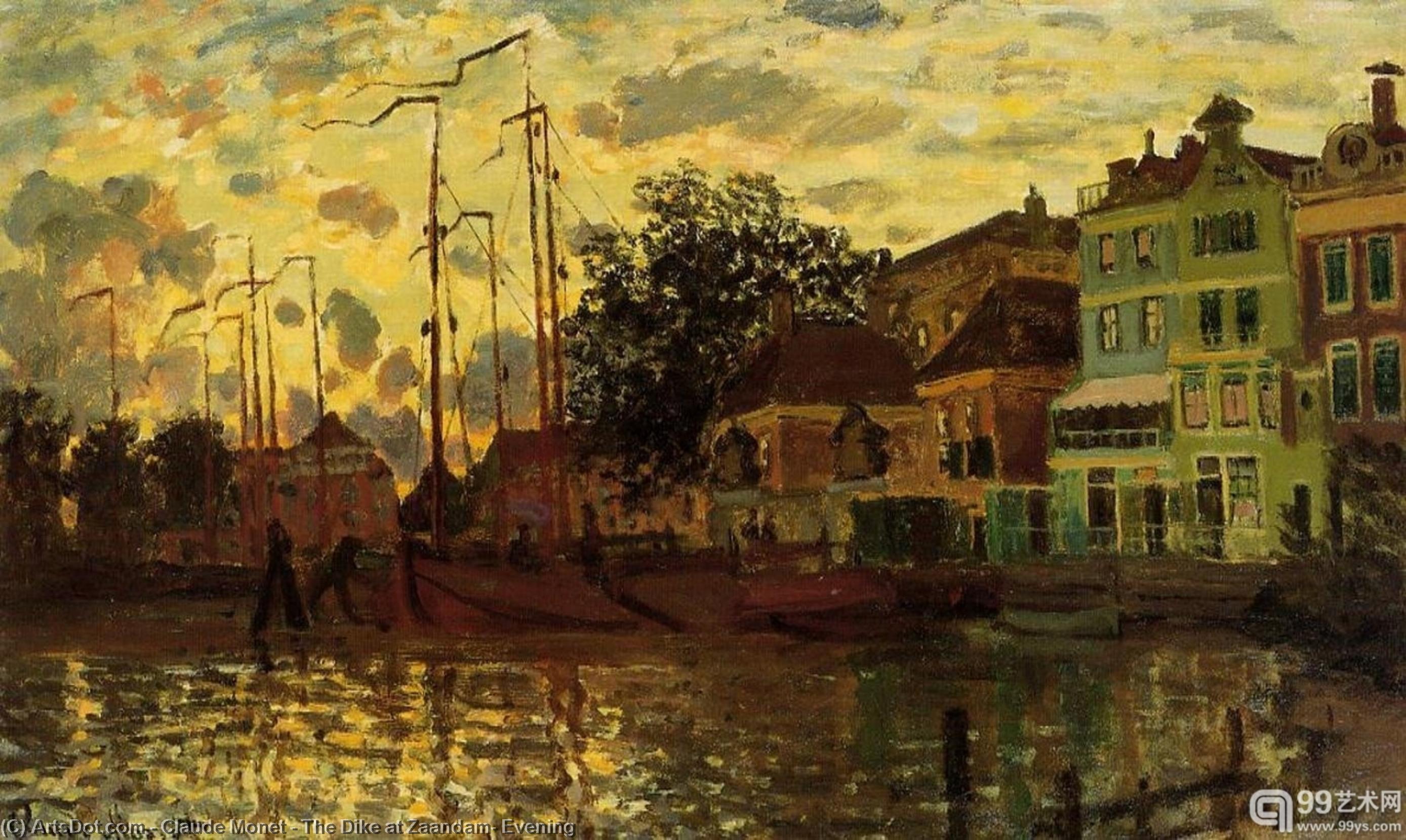 Wikioo.org - The Encyclopedia of Fine Arts - Painting, Artwork by Claude Monet - The Dike at Zaandam, Evening