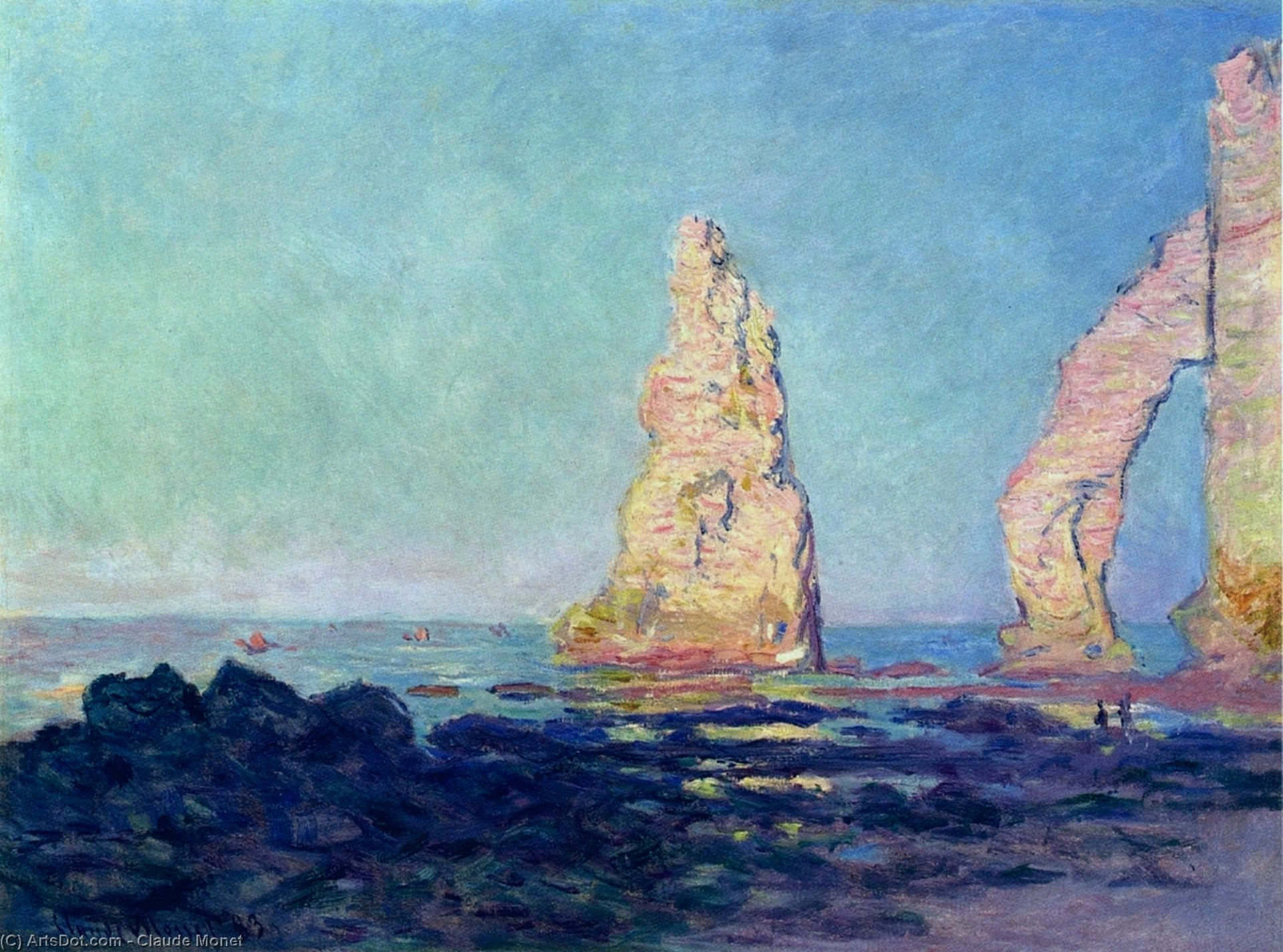 Wikioo.org – La Enciclopedia de las Bellas Artes - Pintura, Obras de arte de Claude Monet - la aguja todaclasede  Etretat  bajamar  marea