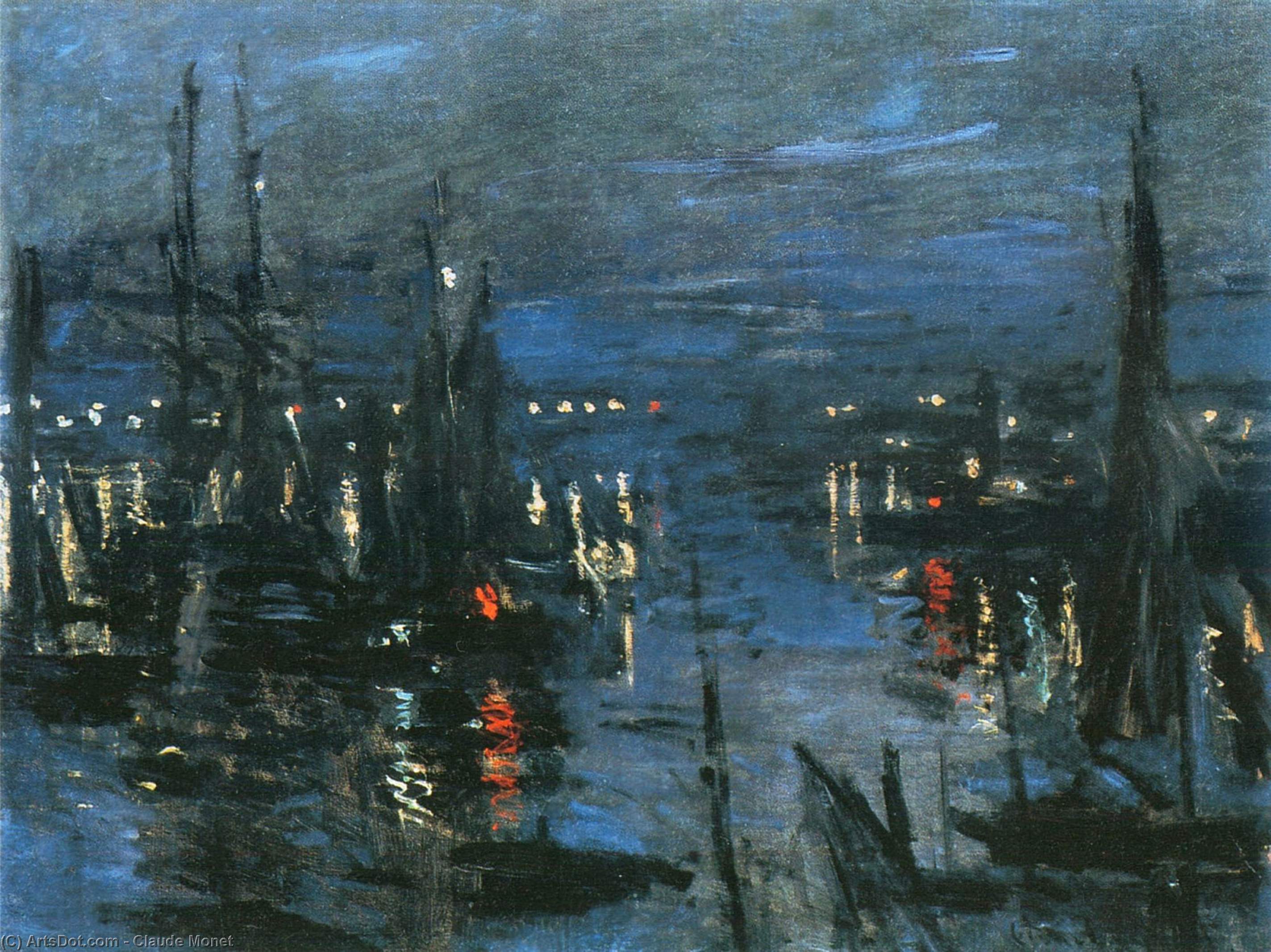 Wikoo.org - موسوعة الفنون الجميلة - اللوحة، العمل الفني Claude Monet - The Port of Le Havre, Night Effect