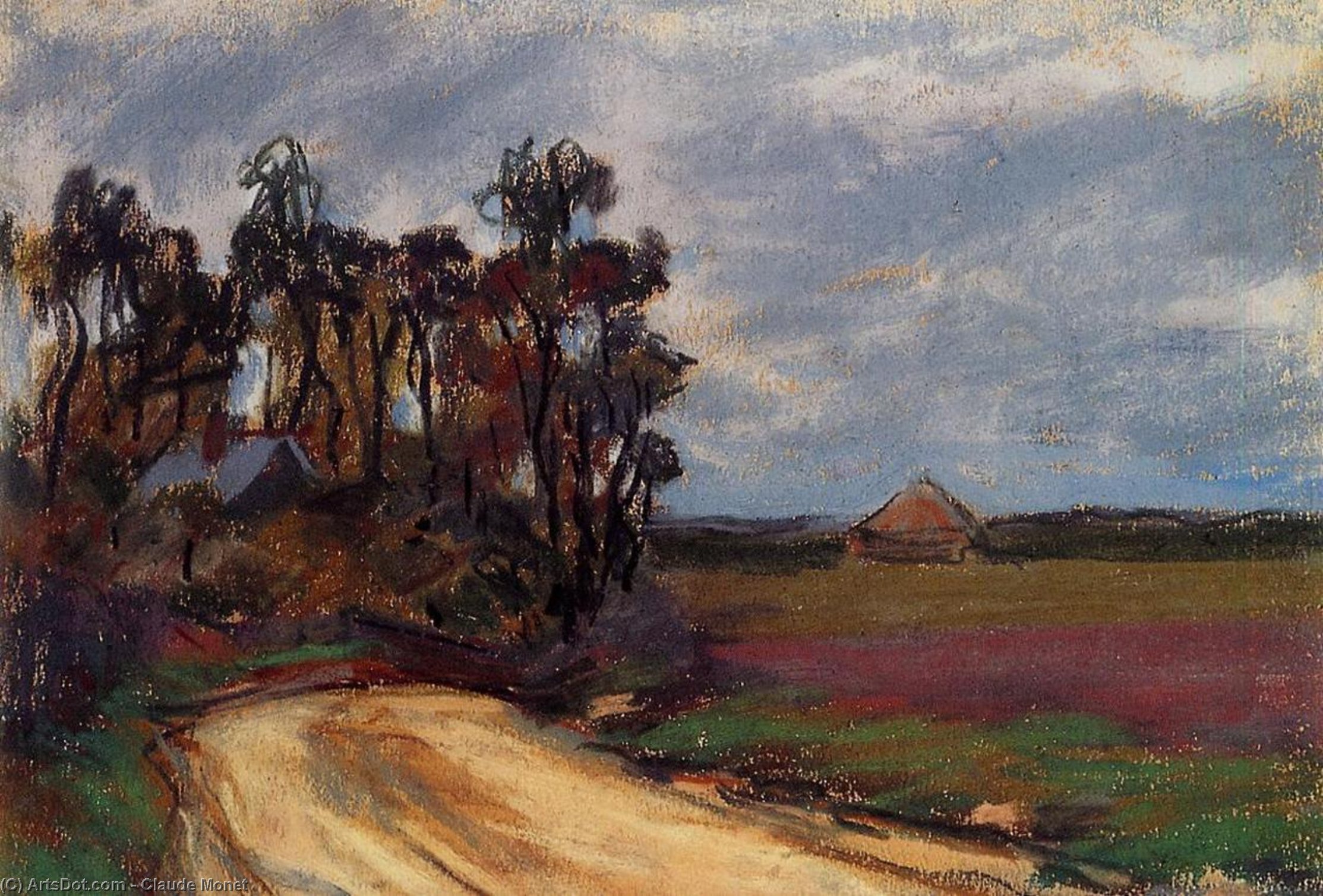 WikiOO.org - Enciklopedija dailės - Tapyba, meno kuriniai Claude Monet - The Road and the House