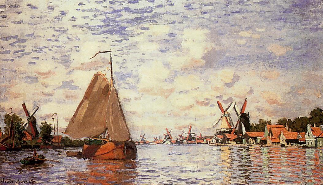 Wikoo.org - موسوعة الفنون الجميلة - اللوحة، العمل الفني Claude Monet - The Zaan at Zaandam