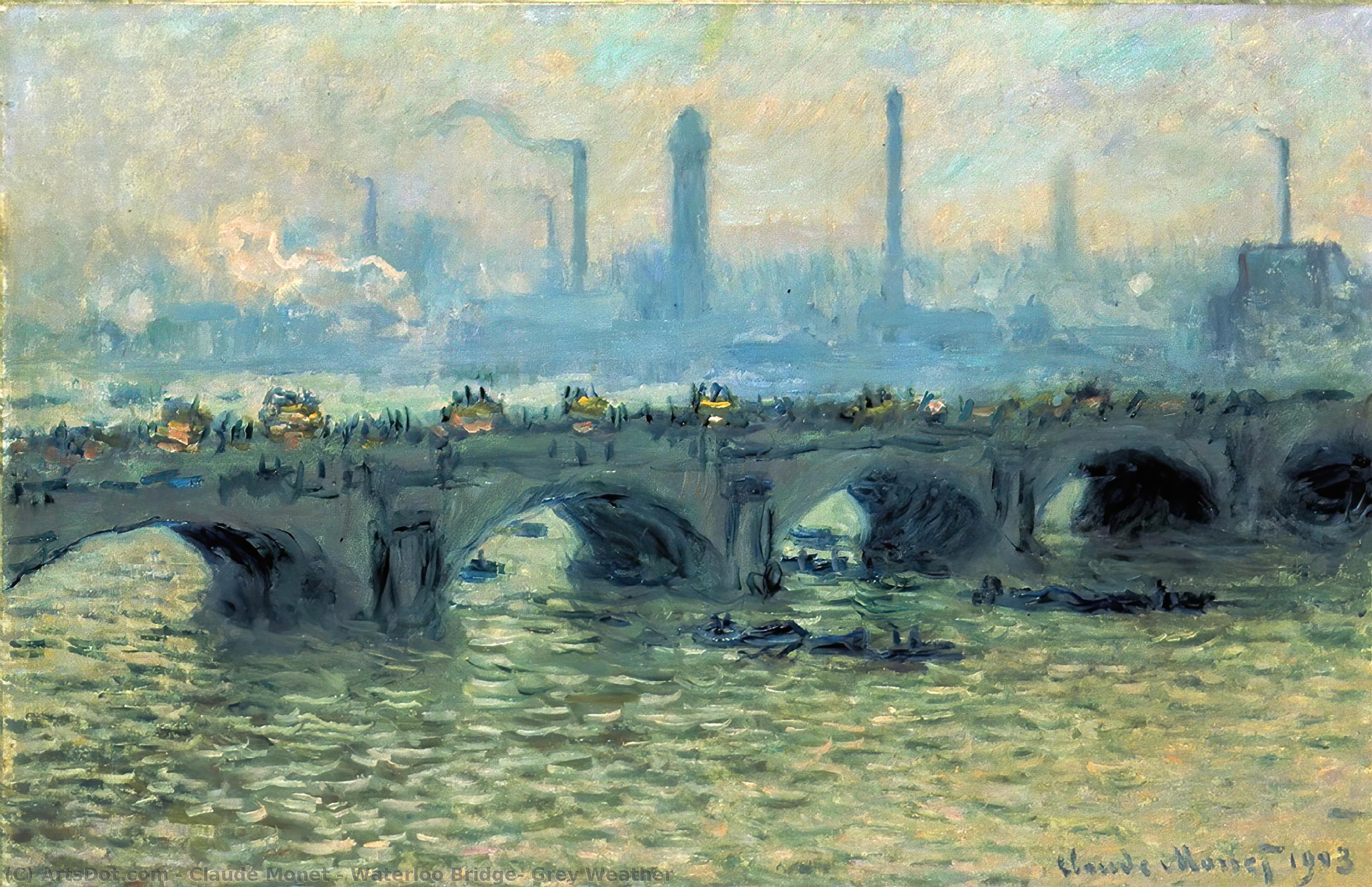 WikiOO.org - Encyclopedia of Fine Arts - Schilderen, Artwork Claude Monet - Waterloo Bridge, Grey Weather