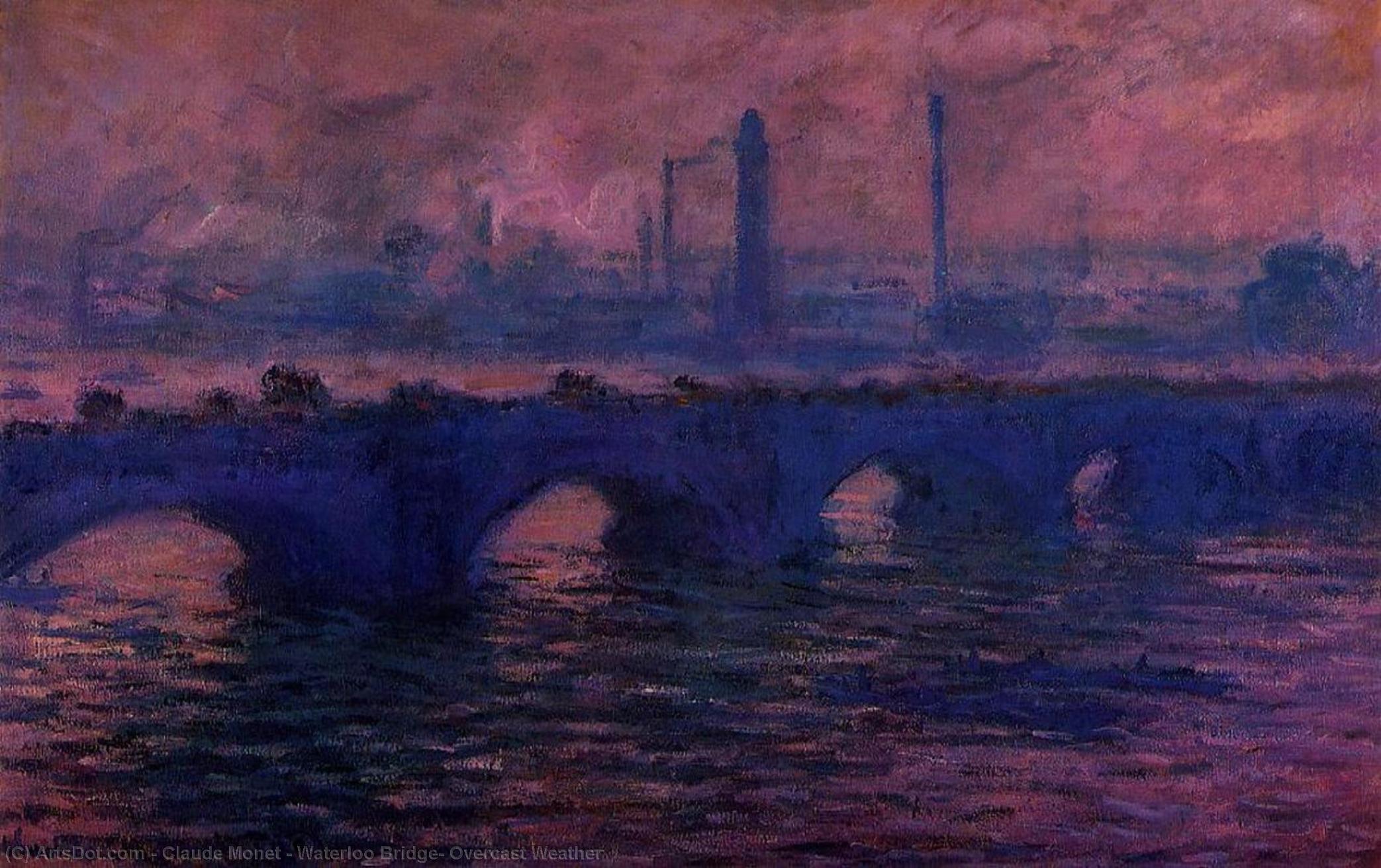 Wikioo.org - The Encyclopedia of Fine Arts - Painting, Artwork by Claude Monet - Waterloo Bridge, Overcast Weather