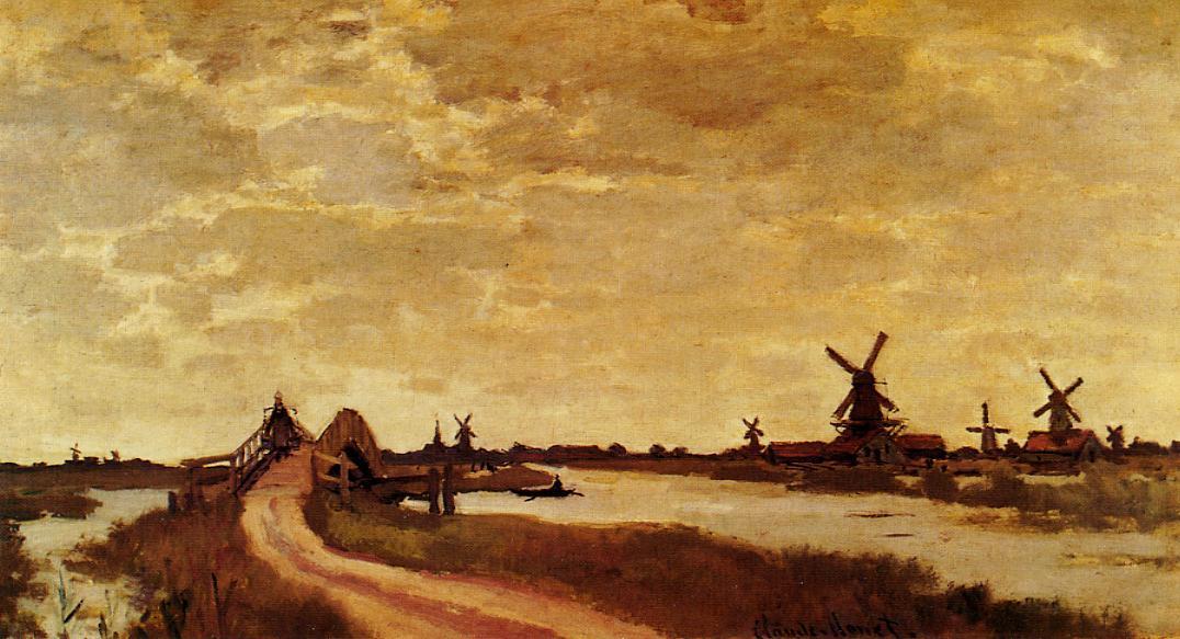 WikiOO.org - Εγκυκλοπαίδεια Καλών Τεχνών - Ζωγραφική, έργα τέχνης Claude Monet - Windmills at Haaldersbroek, Zaandam