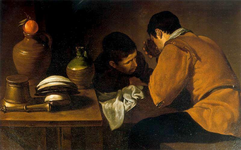 WikiOO.org - Encyclopedia of Fine Arts - Maalaus, taideteos Diego Velazquez - Dos hombres en la mesa