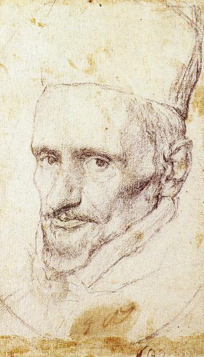 Wikioo.org – La Enciclopedia de las Bellas Artes - Pintura, Obras de arte de Diego Velazquez - Estudio paraca la cabeza del cardenal borgia