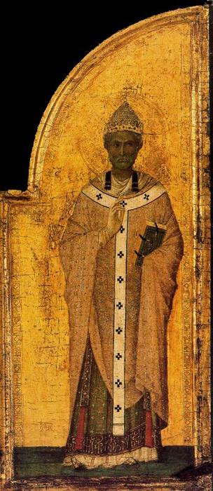 WikiOO.org - Encyclopedia of Fine Arts - Malba, Artwork Duccio Di Buoninsegna - Crucifixión con San Nicolás y San Gregorio. San Gregorio el Grande