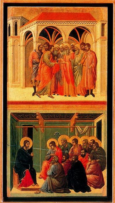 WikiOO.org - Encyclopedia of Fine Arts - Maľba, Artwork Duccio Di Buoninsegna - La Maesta. El pacto de Judas y La despedida de los apóstoles