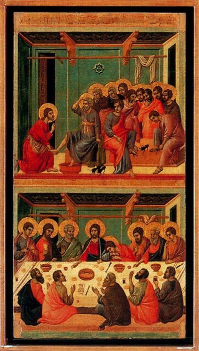 Wikioo.org - The Encyclopedia of Fine Arts - Painting, Artwork by Duccio Di Buoninsegna - La Maestà. Lavoratorio de los pies y La Última Cena