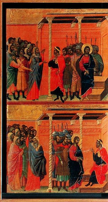 Wikioo.org - Bách khoa toàn thư về mỹ thuật - Vẽ tranh, Tác phẩm nghệ thuật Duccio Di Buoninsegna - La Maestá. Cristo acusado por los fariseos y Cristo interrogado por Pilatos