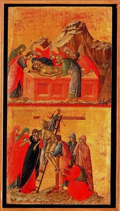 Wikioo.org - The Encyclopedia of Fine Arts - Painting, Artwork by Duccio Di Buoninsegna - La Maestá. El sepelio de Cristo y El descendimiento de la Cruz