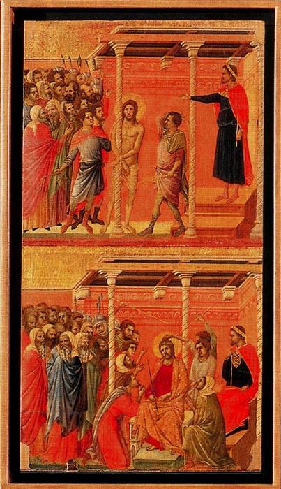 Wikioo.org - Bách khoa toàn thư về mỹ thuật - Vẽ tranh, Tác phẩm nghệ thuật Duccio Di Buoninsegna - La Maestá. La Flagelación y La coronación de espinas
