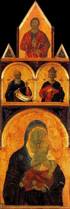 Wikioo.org - The Encyclopedia of Fine Arts - Painting, Artwork by Duccio Di Buoninsegna - La Virgen y el niño con Santos, Profetas y Ángeles 1