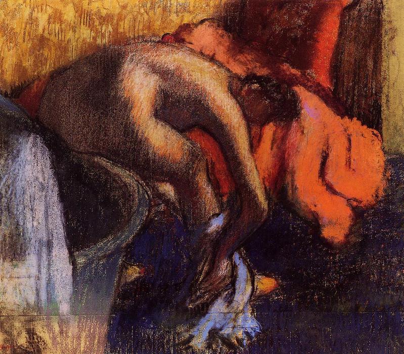 Wikioo.org – L'Enciclopedia delle Belle Arti - Pittura, Opere di Edgar Degas - Dopo il bagno donna  essiccazione  lei  gamba