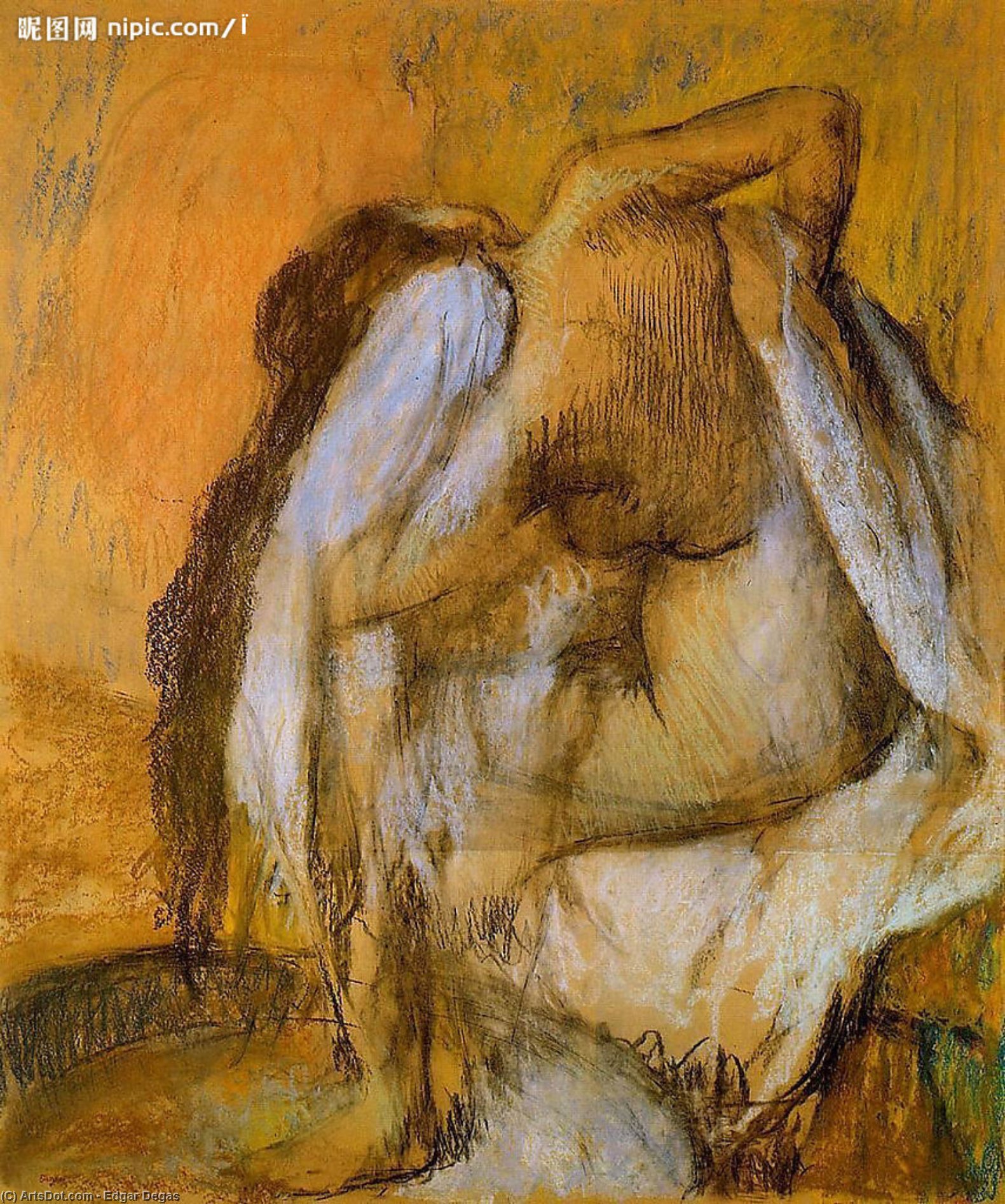 Wikioo.org - สารานุกรมวิจิตรศิลป์ - จิตรกรรม Edgar Degas - After the Bath, Woman Drying Herself 1