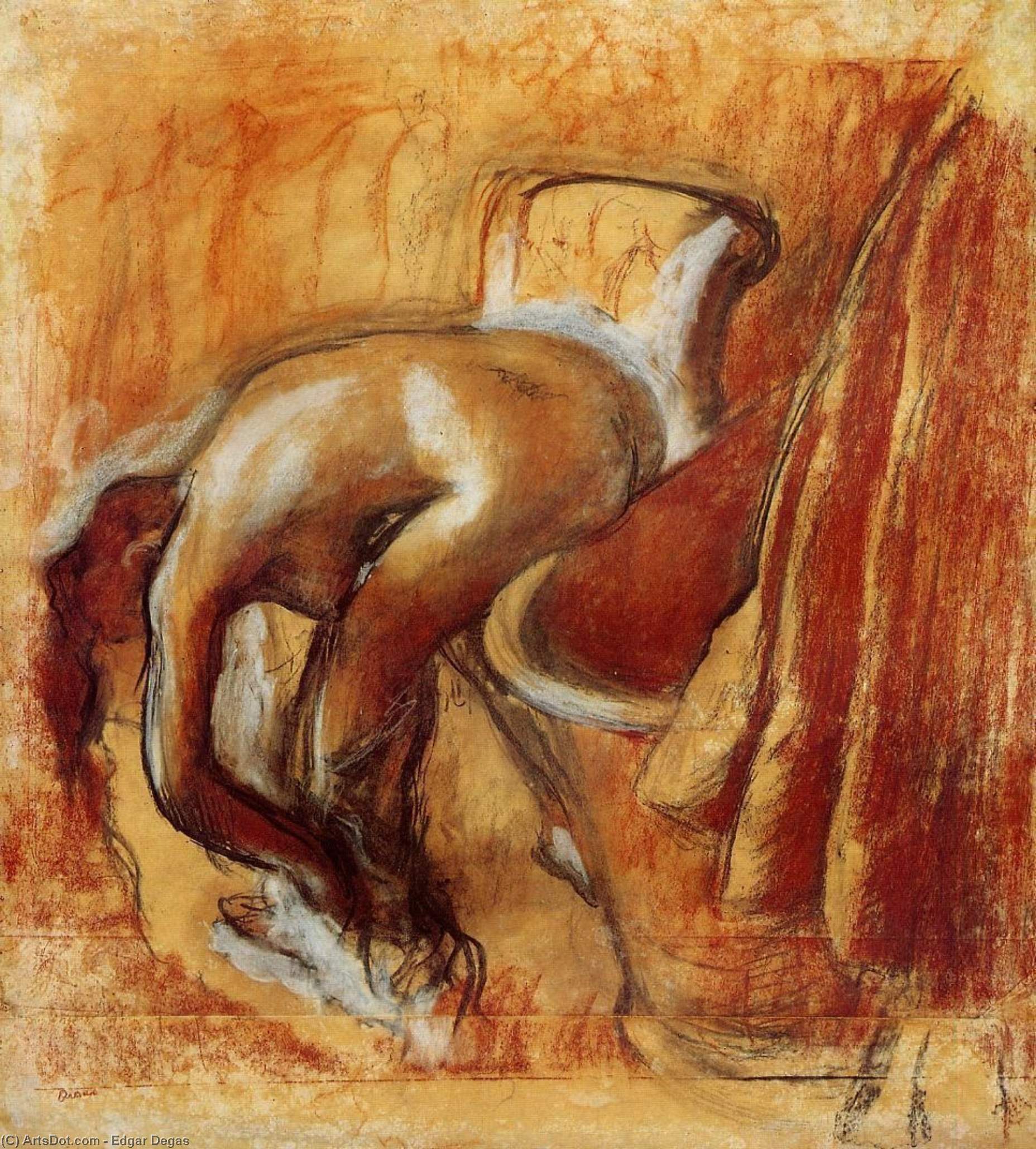 Wikioo.org - สารานุกรมวิจิตรศิลป์ - จิตรกรรม Edgar Degas - After the Bath, Woman Drying Herself 2