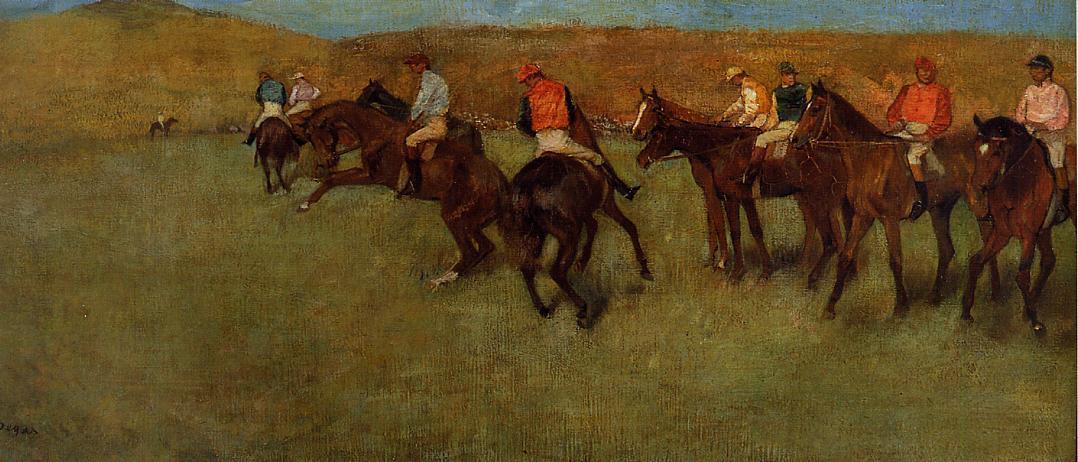 Wikioo.org - สารานุกรมวิจิตรศิลป์ - จิตรกรรม Edgar Degas - At the Races - Before the Start