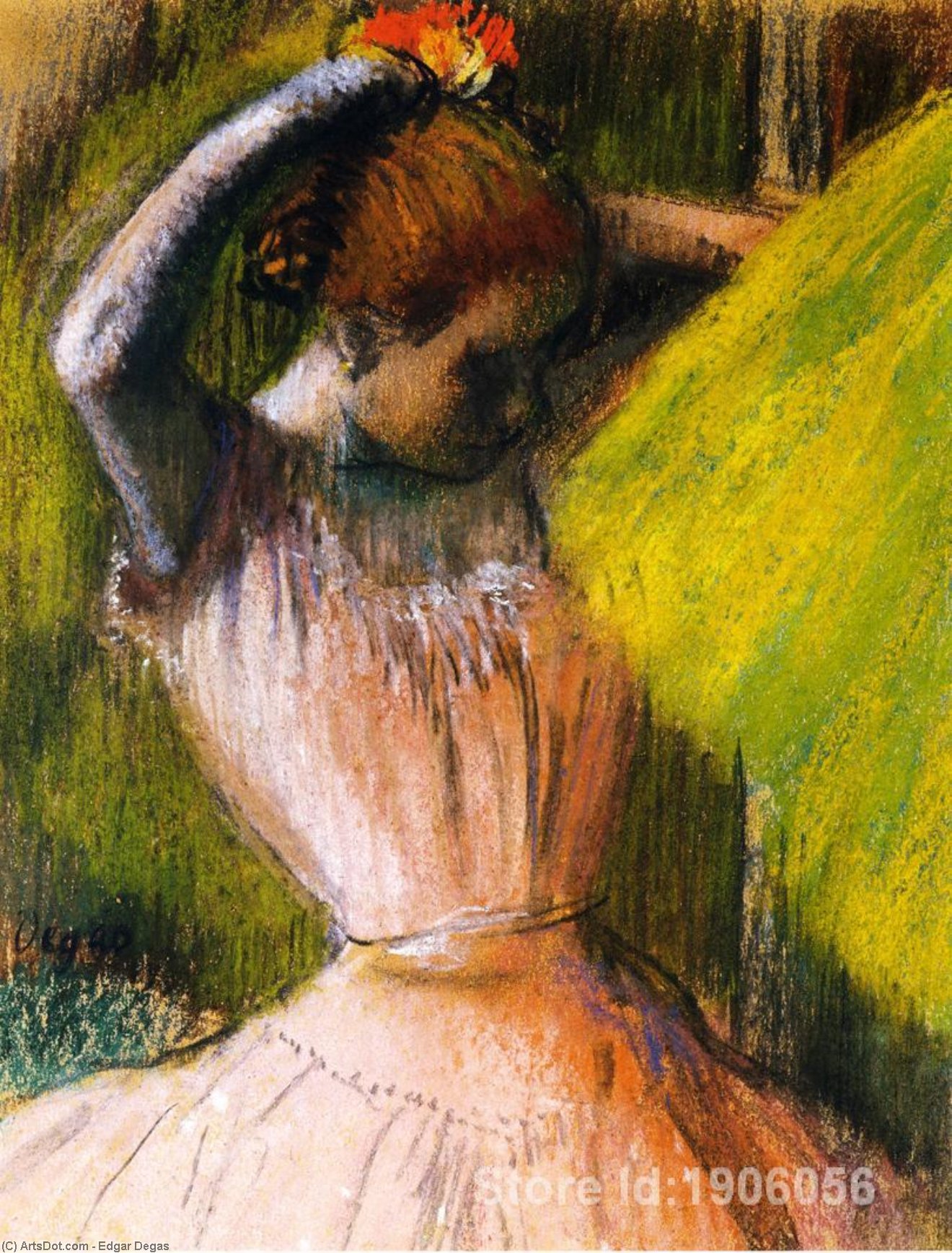 Wikioo.org - The Encyclopedia of Fine Arts - Painting, Artwork by Edgar Degas - Ballet Corps Member Fixing Her Hair
