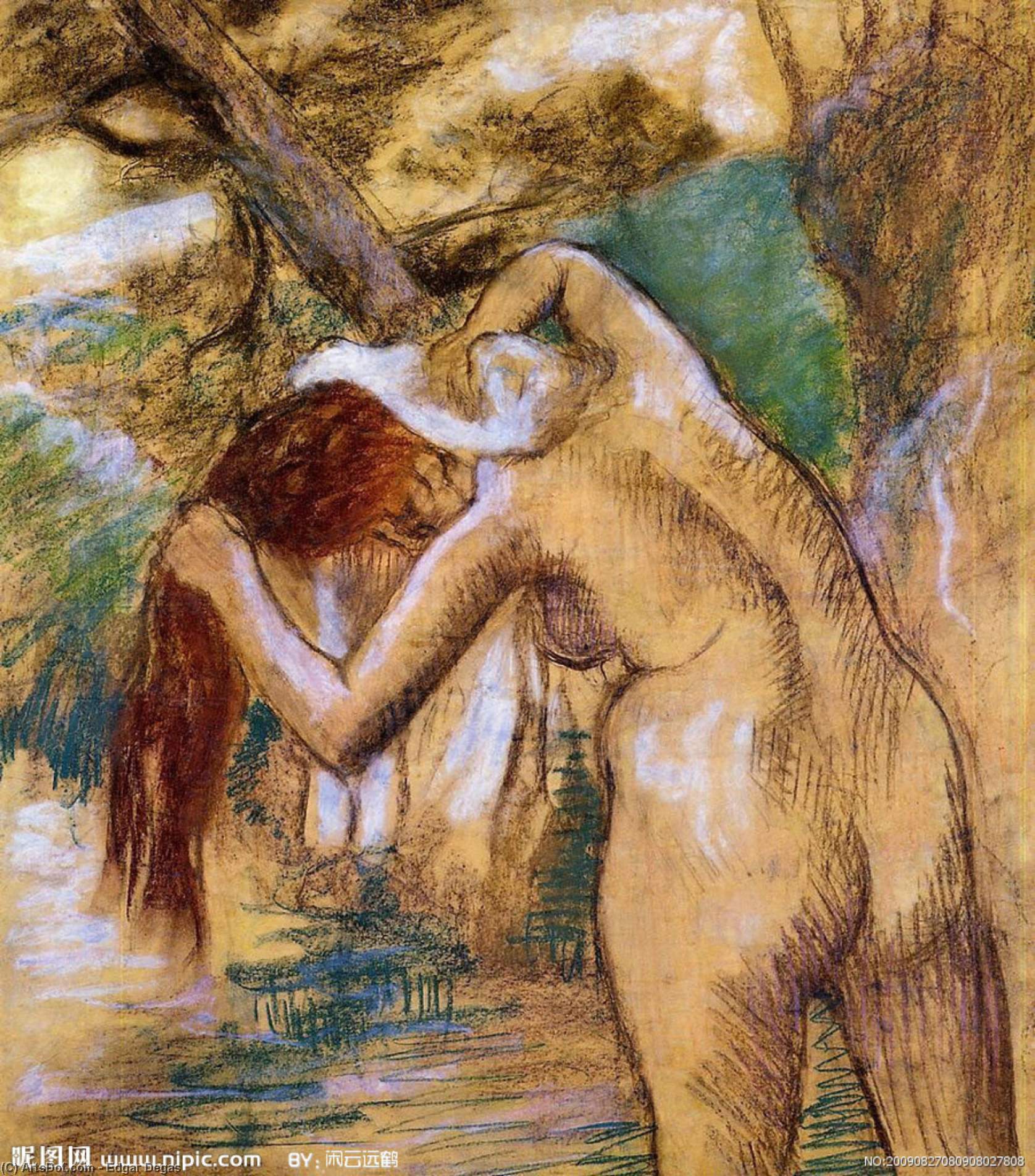 Wikoo.org - موسوعة الفنون الجميلة - اللوحة، العمل الفني Edgar Degas - Bather by the Water
