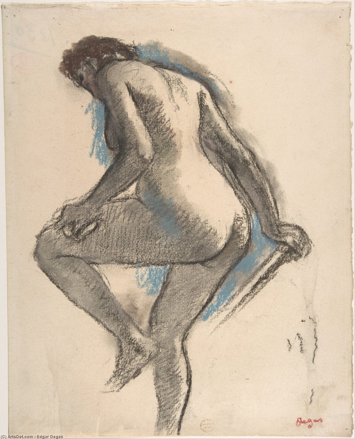 WikiOO.org - Εγκυκλοπαίδεια Καλών Τεχνών - Ζωγραφική, έργα τέχνης Edgar Degas - Bather Sponging Her Knee