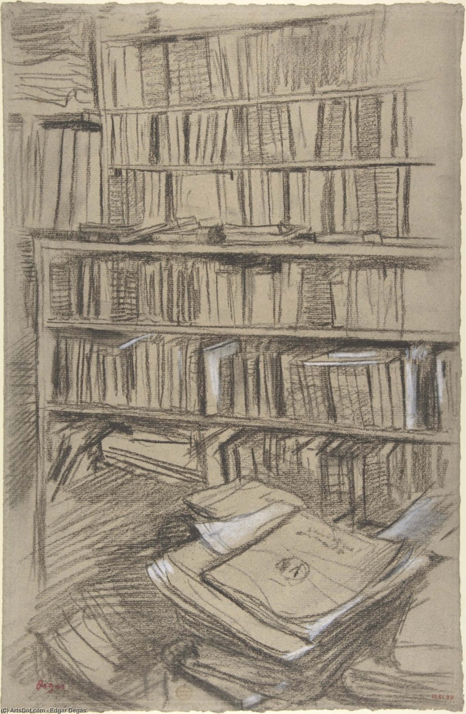 Wikioo.org - The Encyclopedia of Fine Arts - Painting, Artwork by Edgar Degas - Bookshelves, Study for ''Edmond Duranty''