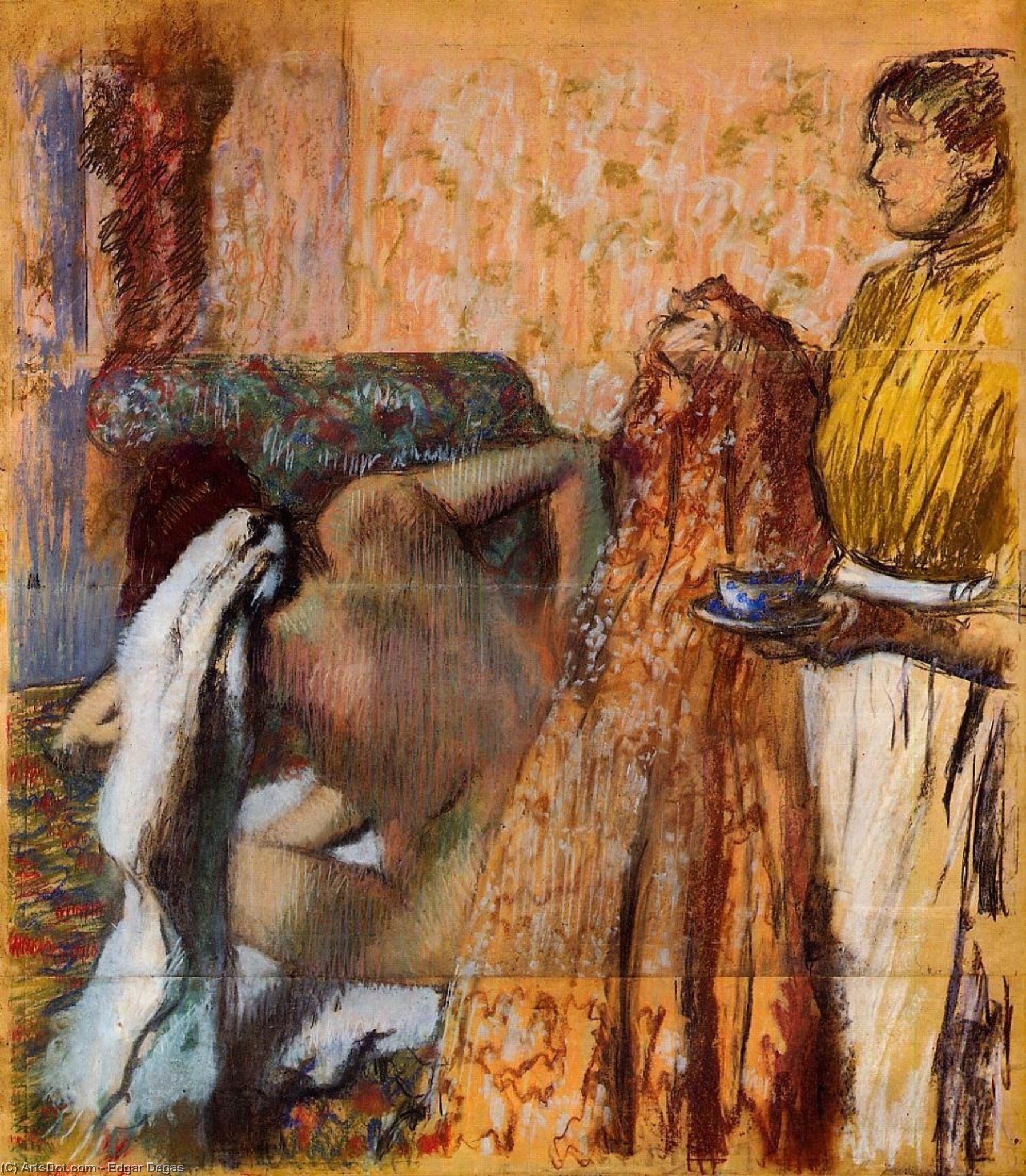 Wikioo.org – La Enciclopedia de las Bellas Artes - Pintura, Obras de arte de Edgar Degas - desayuno después de baño 1