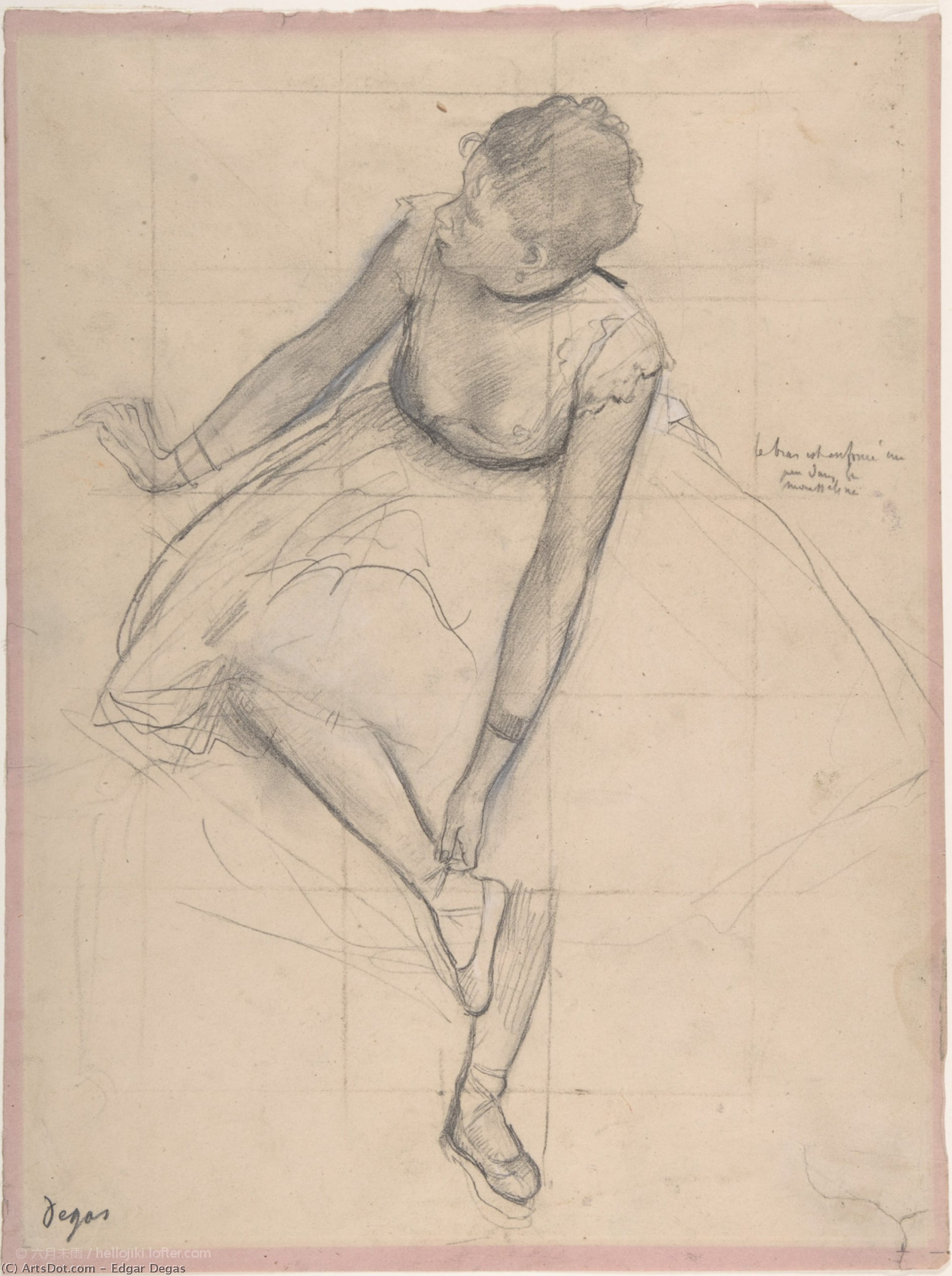 WikiOO.org - 百科事典 - 絵画、アートワーク Edgar Degas - 彼女のスリッパを調整するダンサー 1