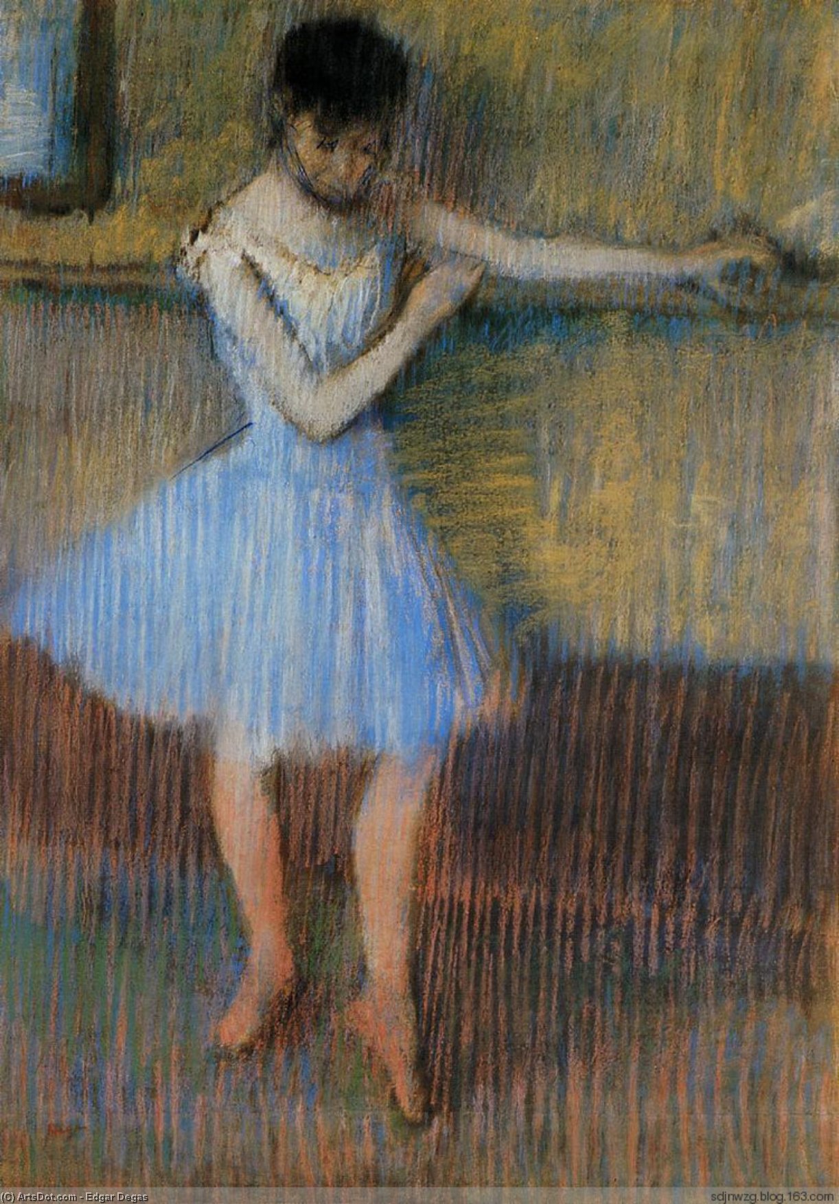 Wikioo.org - The Encyclopedia of Fine Arts - Painting, Artwork by Edgar Degas - Dancer in Blue at the Barre