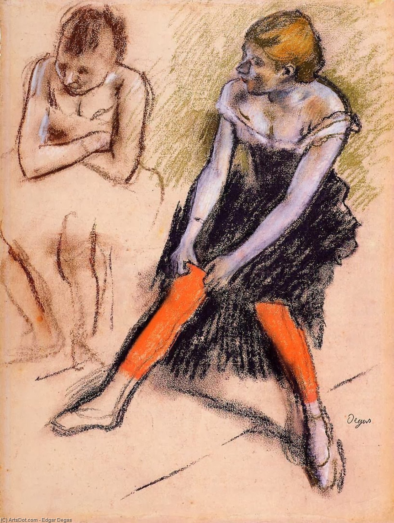 Wikioo.org - The Encyclopedia of Fine Arts - Painting, Artwork by Edgar Degas - Dancer with Red Stockings