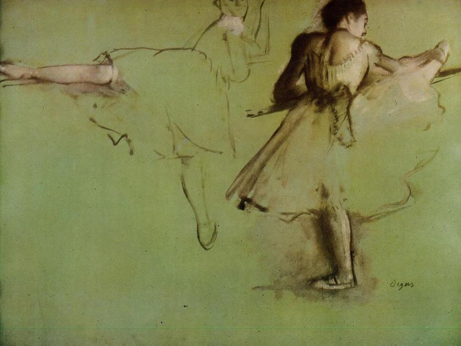 Wikioo.org - The Encyclopedia of Fine Arts - Painting, Artwork by Edgar Degas - Dancers at the Barre (study)