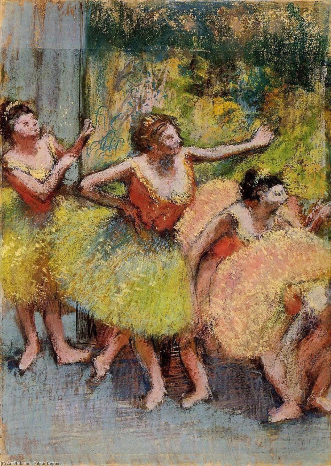 Wikioo.org – L'Encyclopédie des Beaux Arts - Peinture, Oeuvre de Edgar Degas - danseurs dans vert et jaune