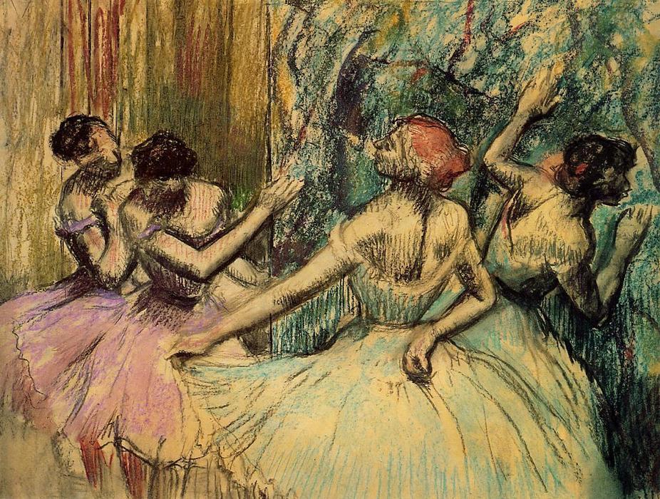 Wikioo.org - สารานุกรมวิจิตรศิลป์ - จิตรกรรม Edgar Degas - Dancers in the Wings 1