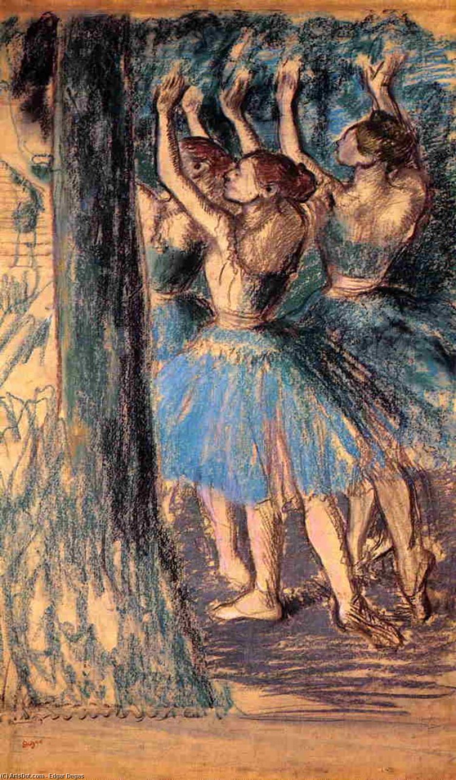 WikiOO.org - Енциклопедия за изящни изкуства - Живопис, Произведения на изкуството Edgar Degas - Group of Dancers, Tree Decor