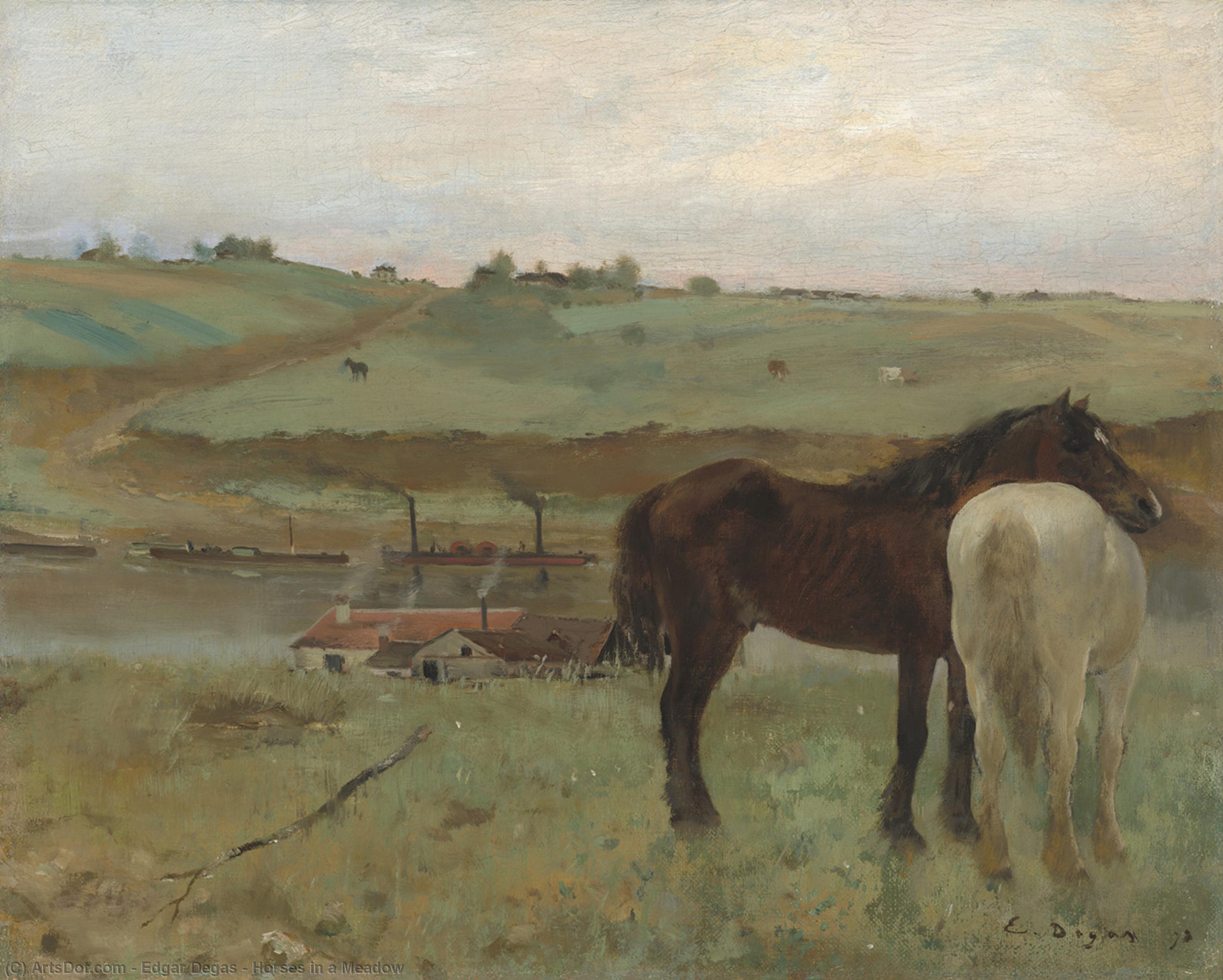 Wikioo.org - The Encyclopedia of Fine Arts - Painting, Artwork by Edgar Degas - Horses in a Meadow