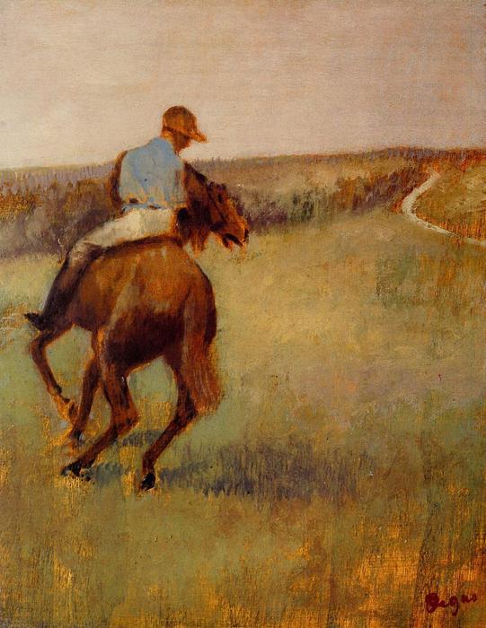 Wikioo.org - The Encyclopedia of Fine Arts - Painting, Artwork by Edgar Degas - Jockey in Blue on a Chestnut Horse