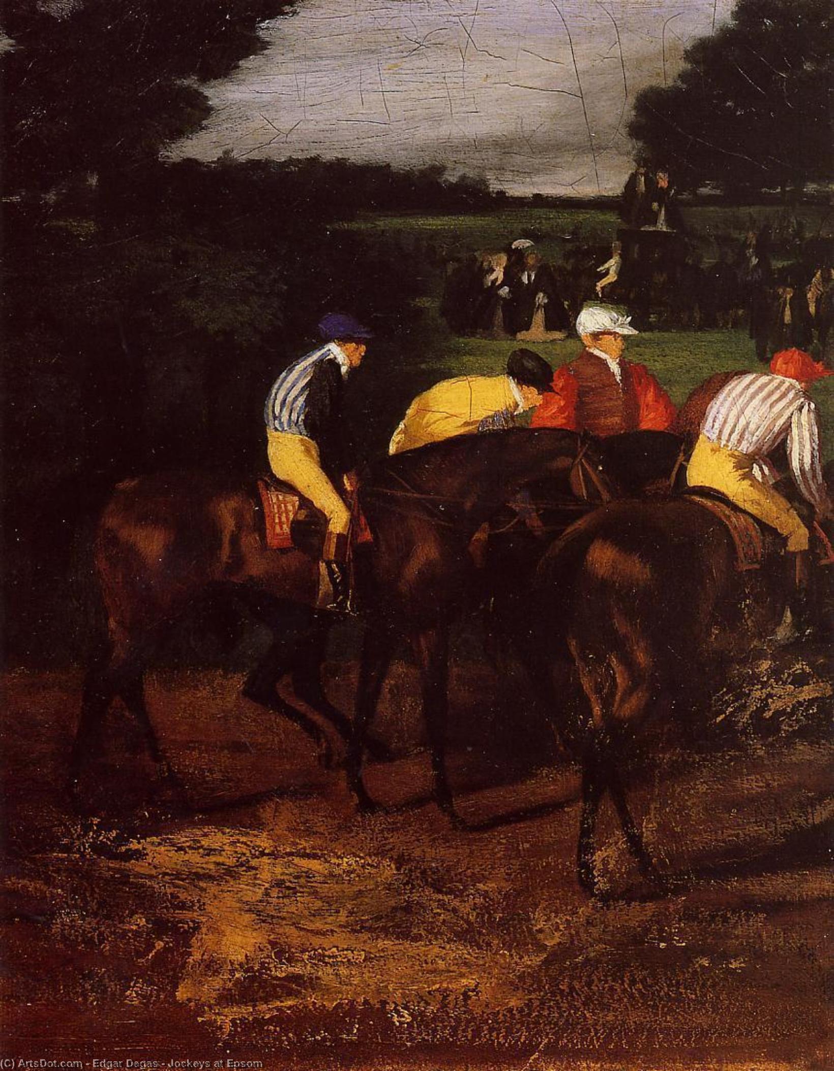 Wikioo.org - Bách khoa toàn thư về mỹ thuật - Vẽ tranh, Tác phẩm nghệ thuật Edgar Degas - Jockeys at Epsom