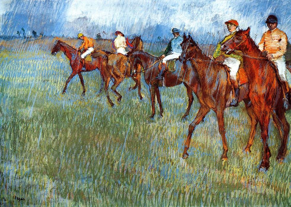 Wikioo.org – L'Encyclopédie des Beaux Arts - Peinture, Oeuvre de Edgar Degas - Jockeys dans le pluie