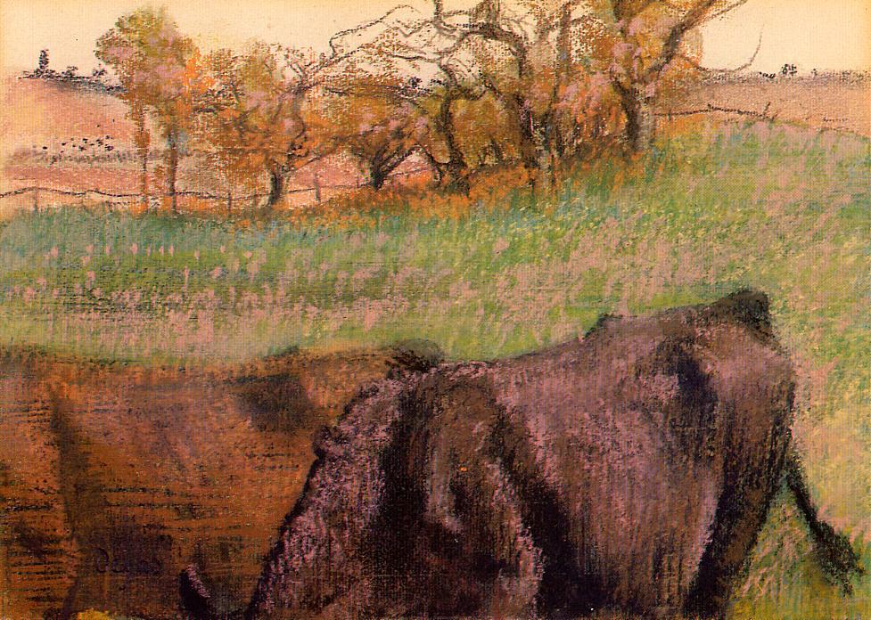 Wikioo.org - The Encyclopedia of Fine Arts - Painting, Artwork by Edgar Degas - Landscape. Cows in the Foreground