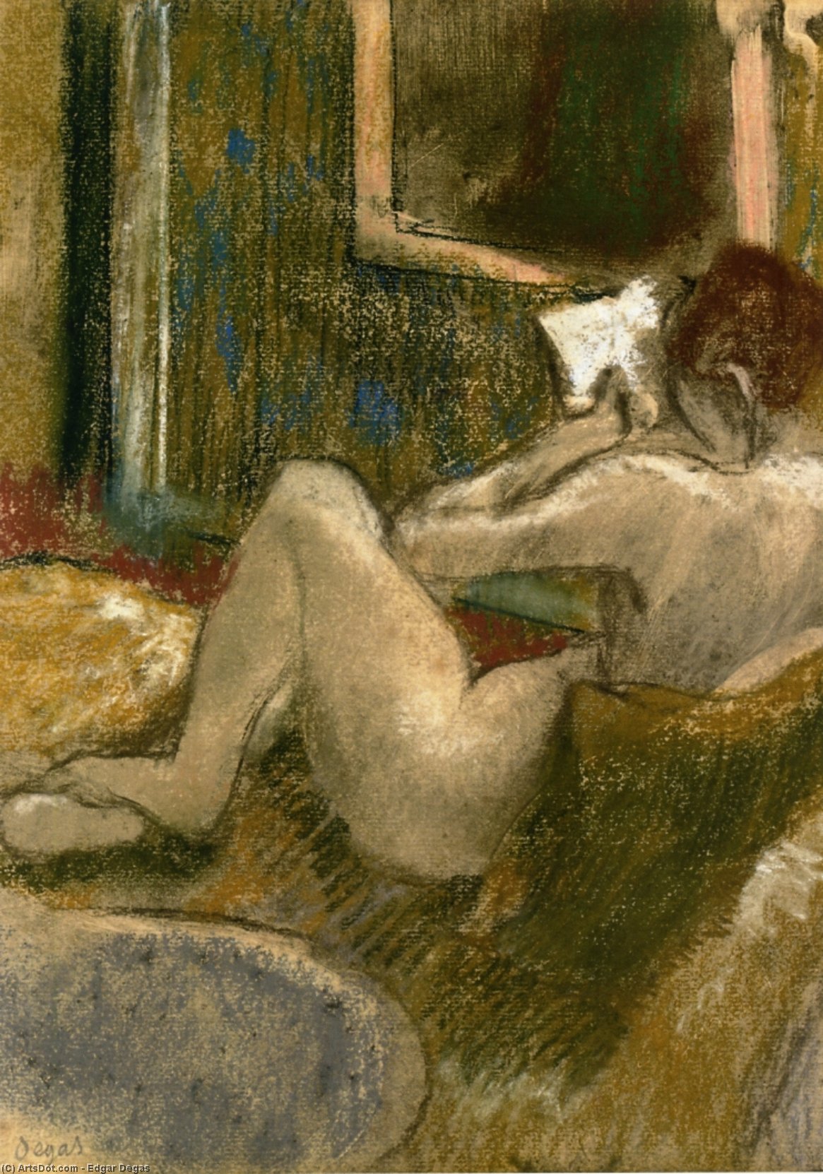 WikiOO.org - Encyclopedia of Fine Arts - Målning, konstverk Edgar Degas - Nude from the Rear, Reading