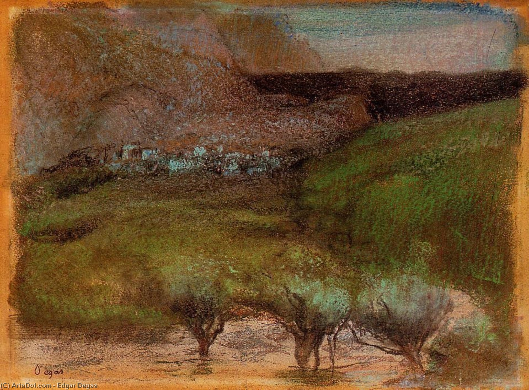 Wikioo.org - Bách khoa toàn thư về mỹ thuật - Vẽ tranh, Tác phẩm nghệ thuật Edgar Degas - Olive Trees against a Mountainous Background