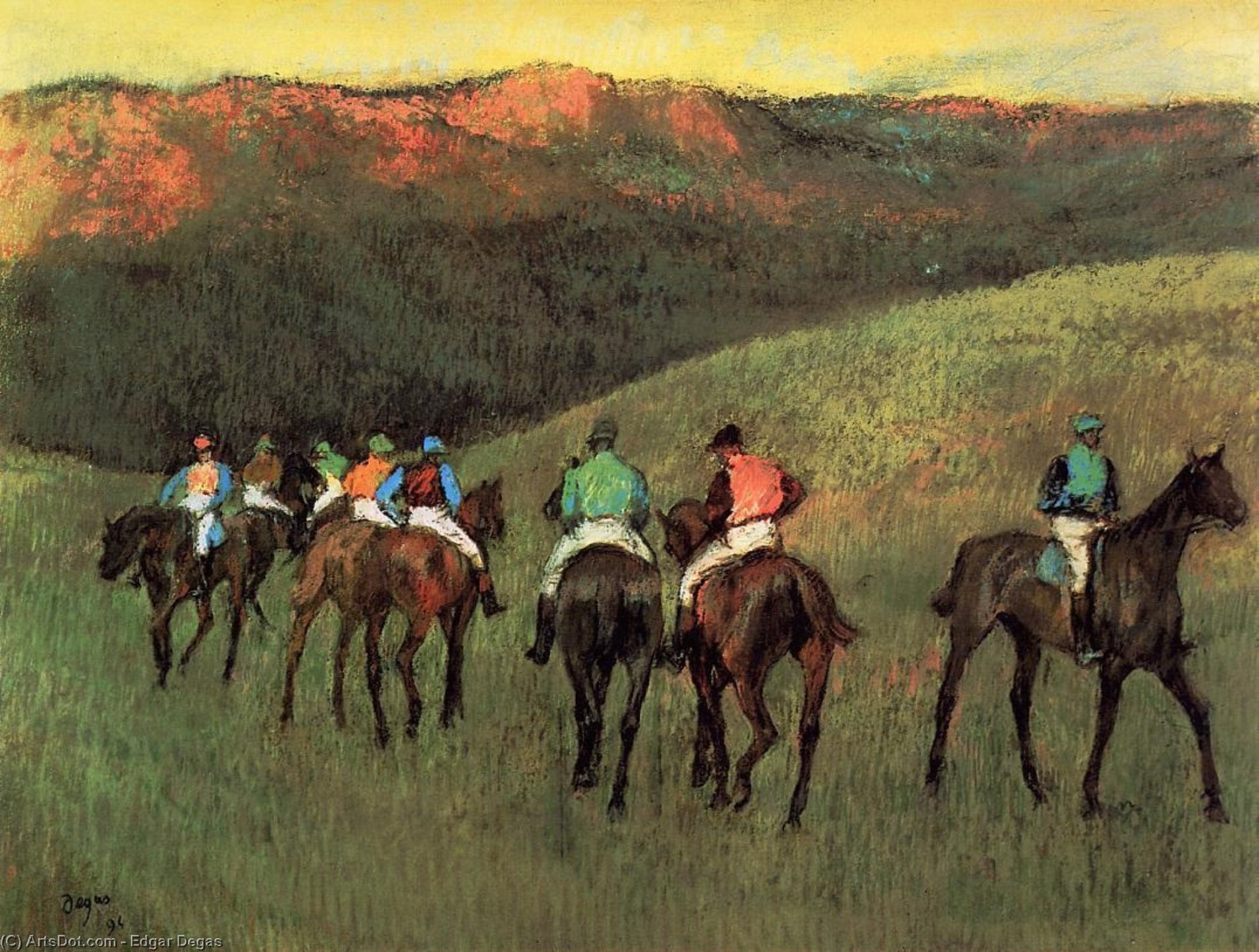 Wikioo.org – L'Enciclopedia delle Belle Arti - Pittura, Opere di Edgar Degas - cavalli da corsa contro  Un  paesaggio