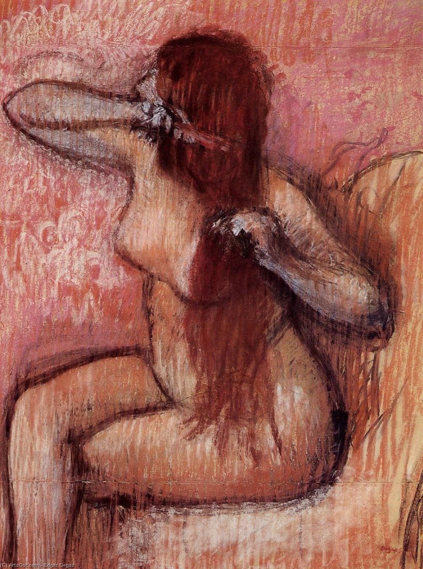 Wikioo.org - Encyklopedia Sztuk Pięknych - Malarstwo, Grafika Edgar Degas - Seated Nude Combing Her Hair