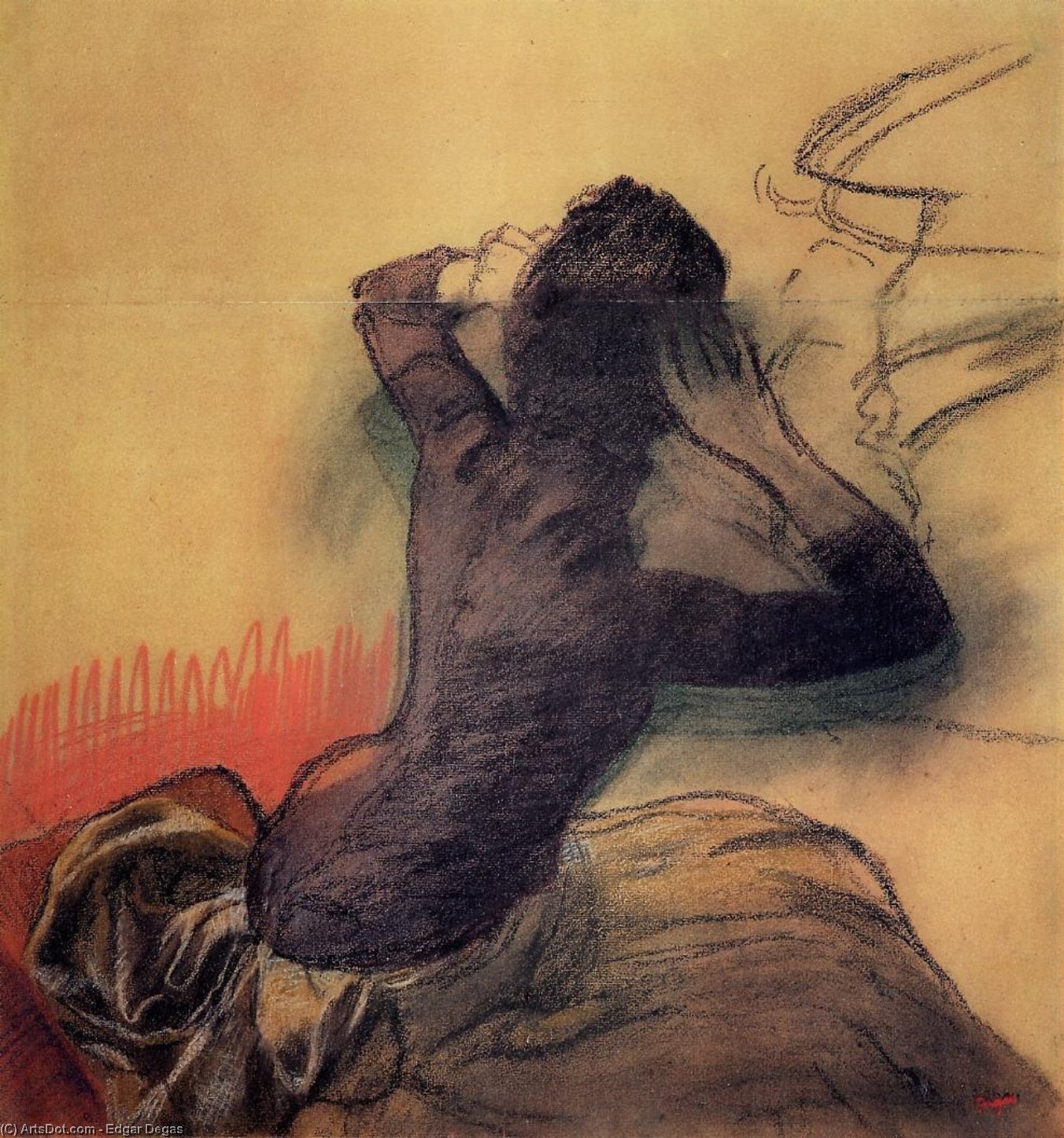 Wikioo.org - The Encyclopedia of Fine Arts - Painting, Artwork by Edgar Degas - Seated Woman Adjusting Her Hair