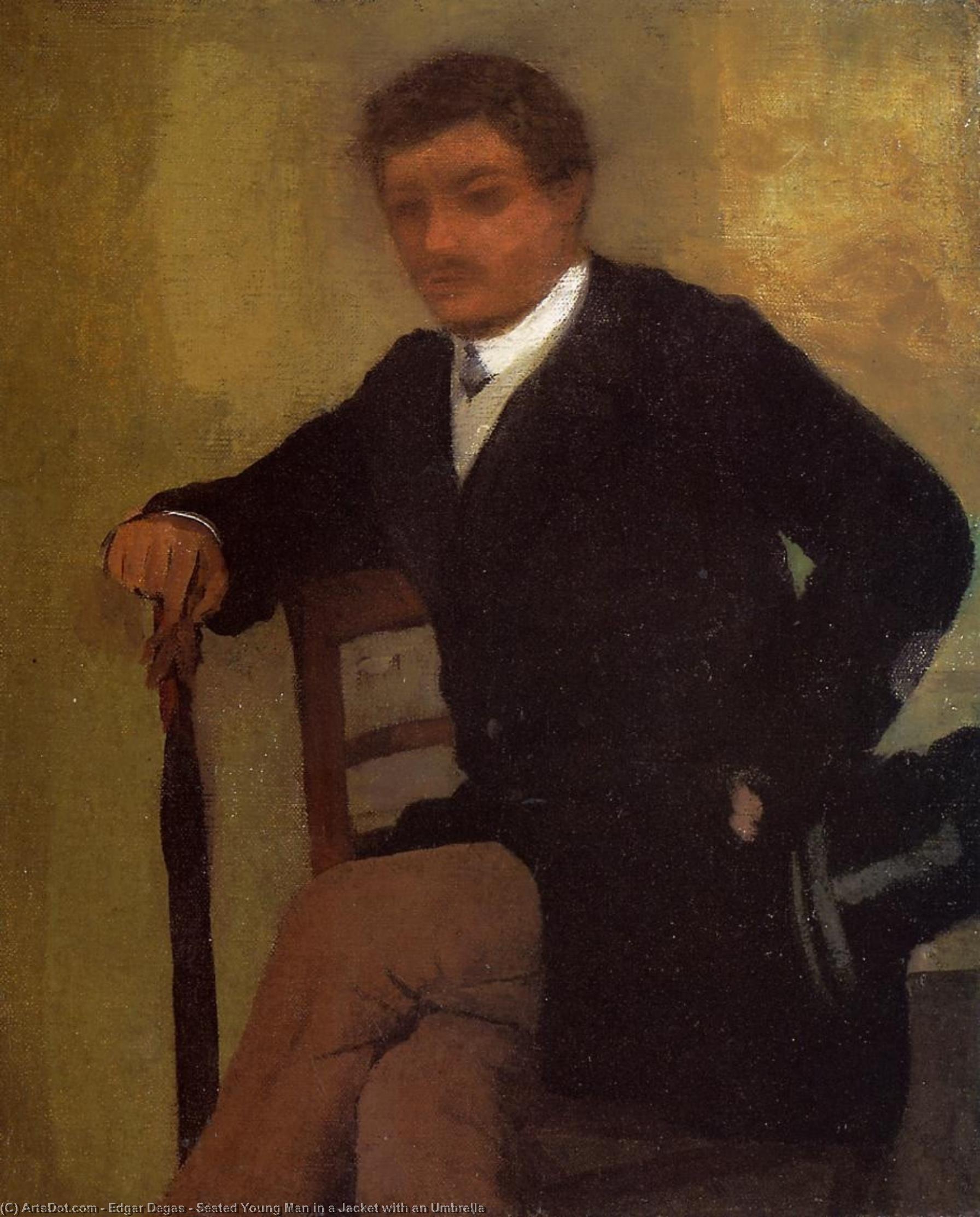 WikiOO.org – 美術百科全書 - 繪畫，作品 Edgar Degas - 坐在年轻男子在外套，带一把伞