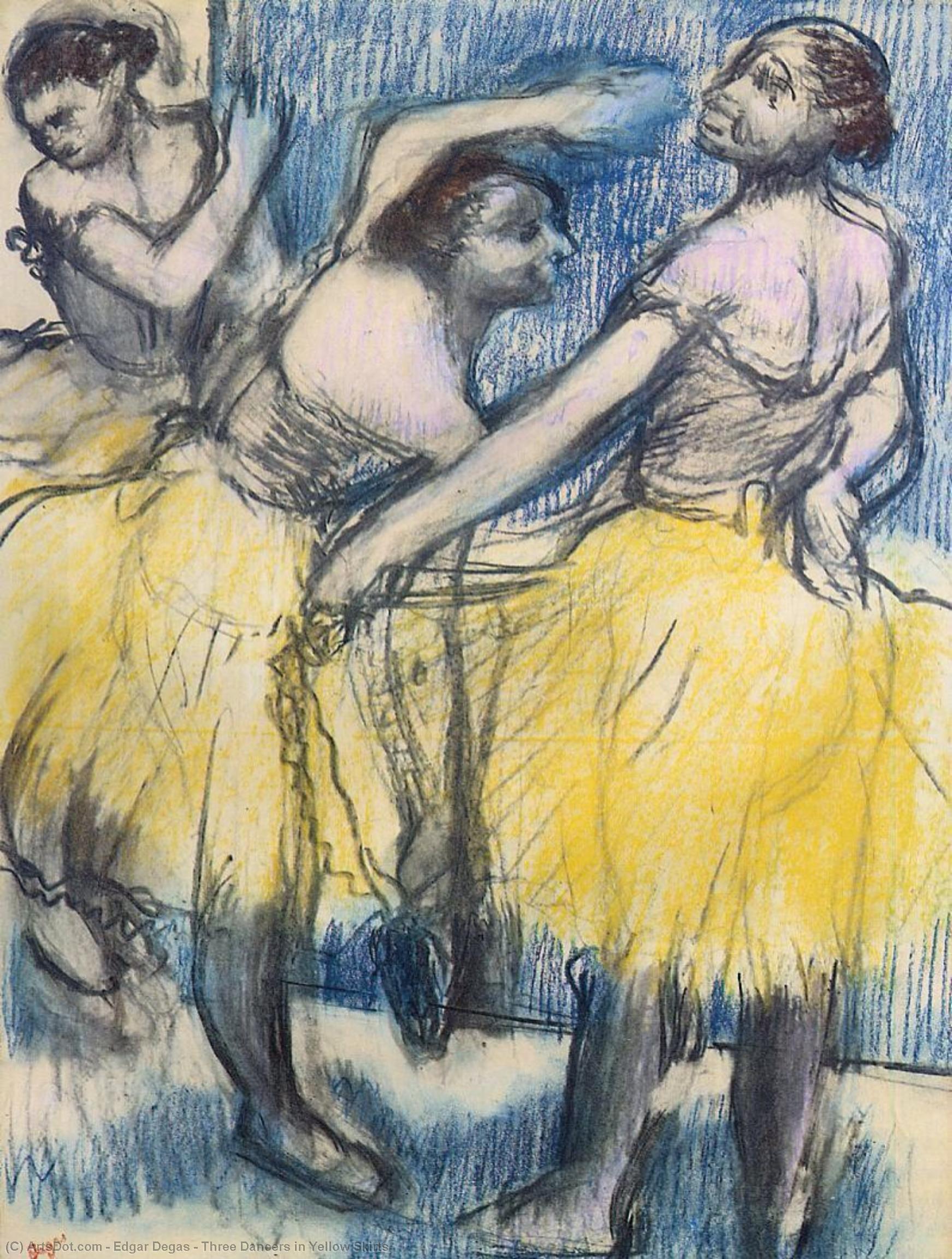 Wikoo.org - موسوعة الفنون الجميلة - اللوحة، العمل الفني Edgar Degas - Three Dancers in Yellow Skirts