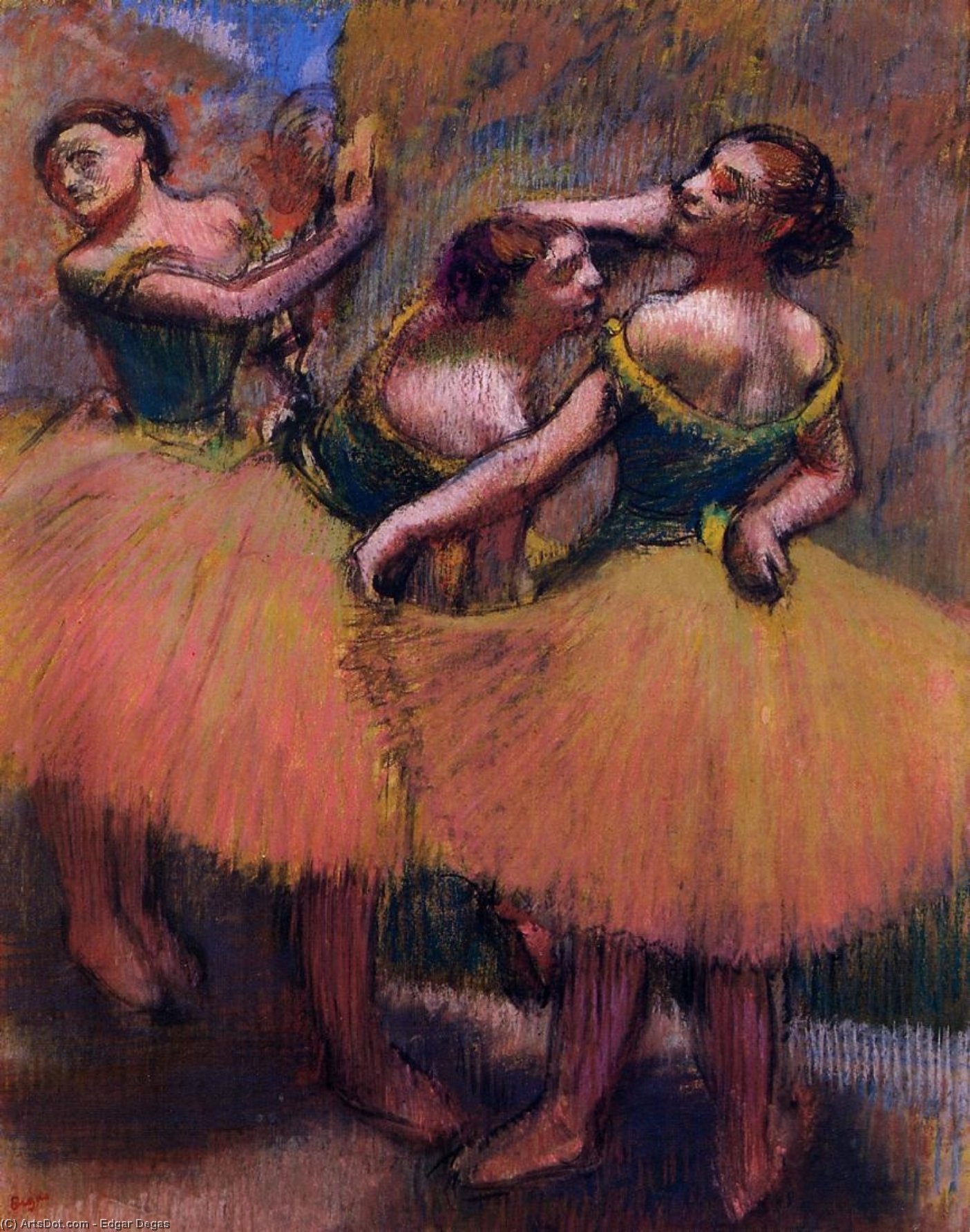 WikiOO.org - Encyclopedia of Fine Arts - Lukisan, Artwork Edgar Degas - Three Dancers, Green Blouses