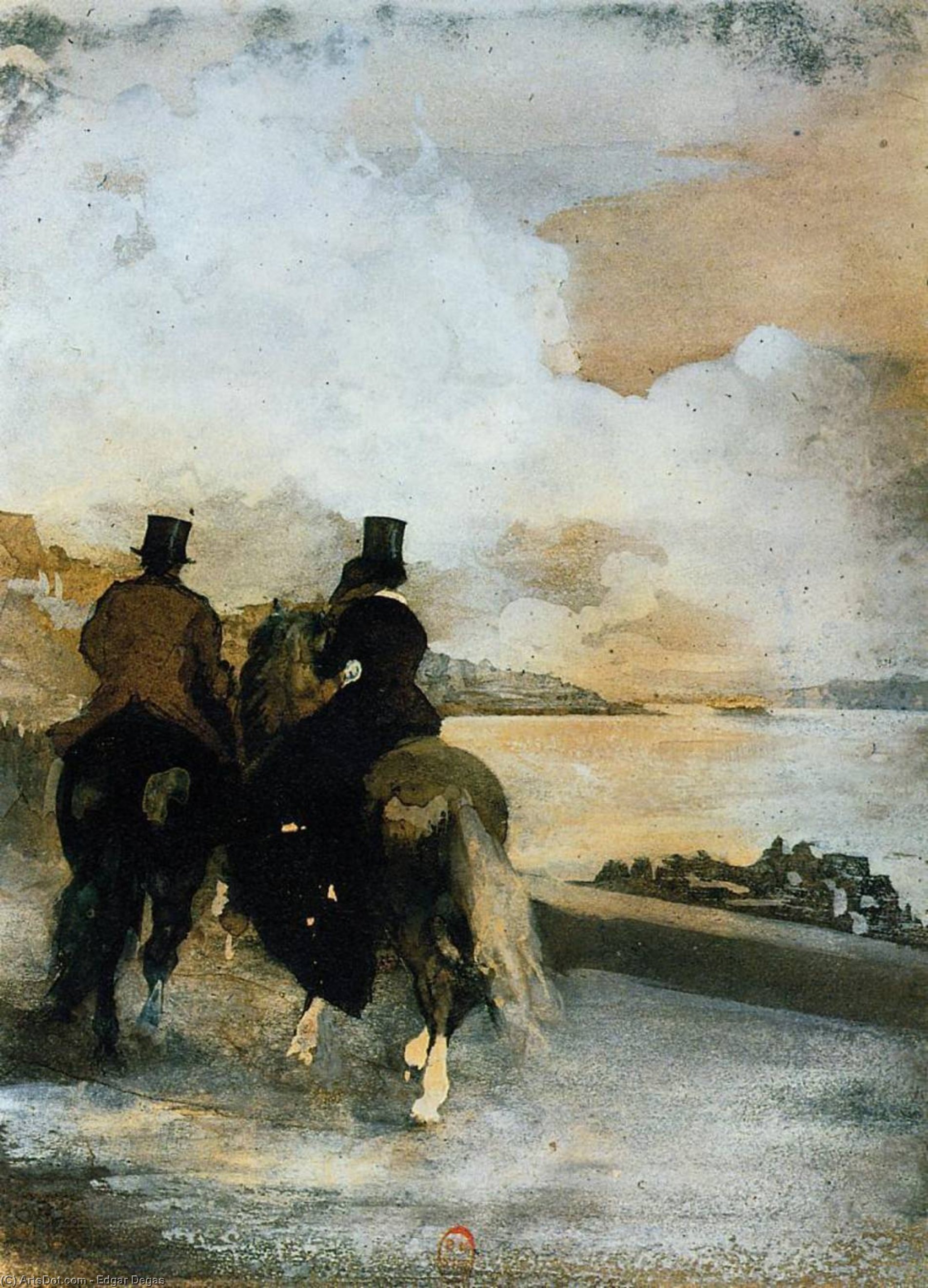 Wikioo.org – La Enciclopedia de las Bellas Artes - Pintura, Obras de arte de Edgar Degas - dos jinetes por una lago