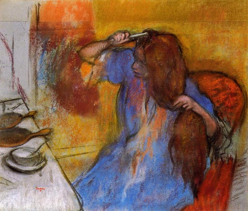 Wikoo.org - موسوعة الفنون الجميلة - اللوحة، العمل الفني Edgar Degas - Woman Brushing Her Hair